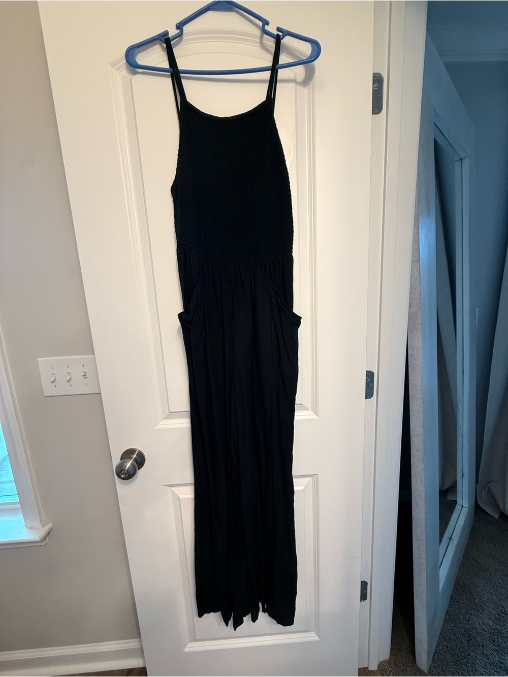 American Eagle Black Sleeveless Linen Maxi Jumpsuit with Pockets